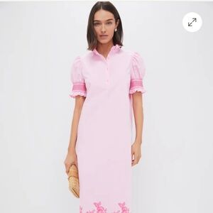 Hyacinth House - M - Light Pink with Hot Pink Embroidery Eliza Midi Dress